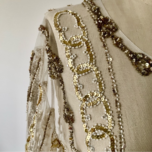 Net Cream Rhinestone Sequin Bead Jacket Medieval Style - Picture 9 of 13